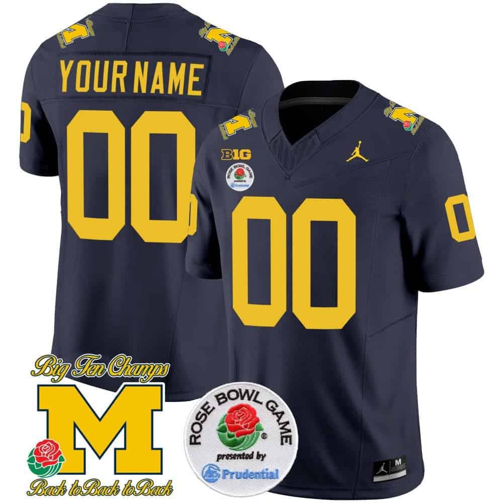 Men Michigan Wolverines Drak Blue 2024 Rose Bowl Patch Vapor Limited Custom NCAA Jersey->customized nfl jersey->Custom Jersey